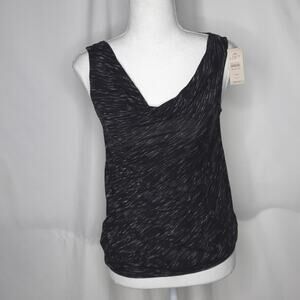 LOFT Womens Tank Top Draped Neck Black Space Dye XSP